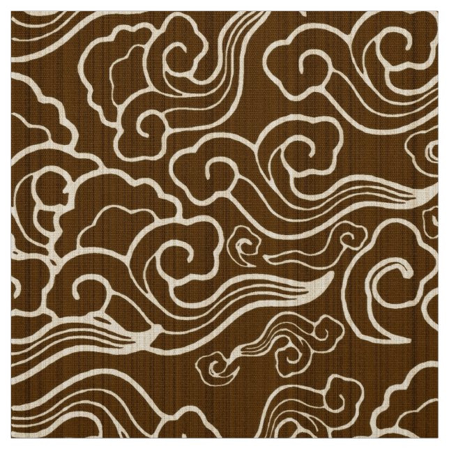Tecido Nuvens japonesas do vintage, castanho chocolate (Modelo)