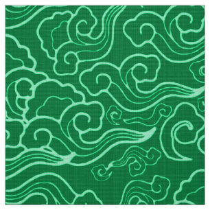 Tecido Nuvens japonesas do vintage, verde de jade