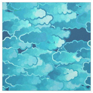 Tecido Nuvens japonesas, nivelando o céu, a turquesa e o