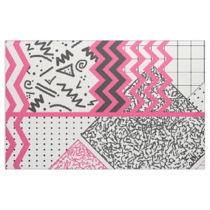 Tecido O branco preto cor-de-rosa de néon dos anos 90
