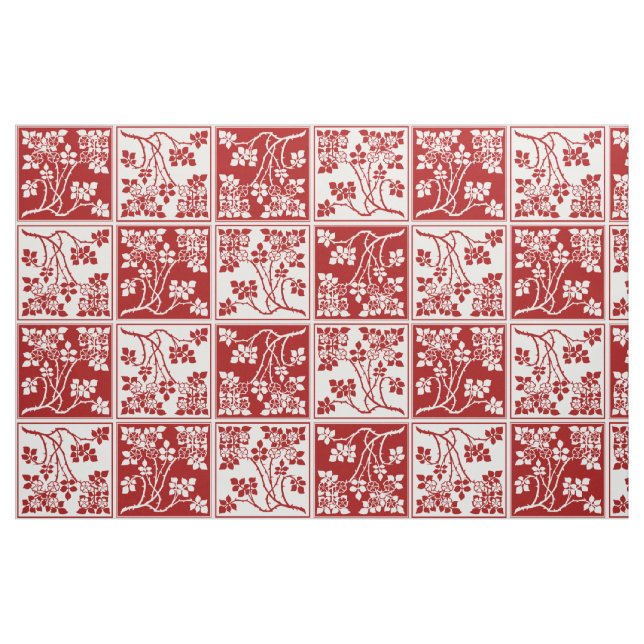 Tecido O branco vermelho do Wildflower telhou Checkered (Fat Quarter)