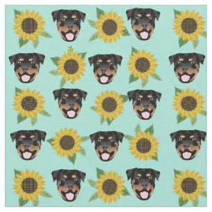 Tecido O cachorro rottweiler encara a menta do girassol