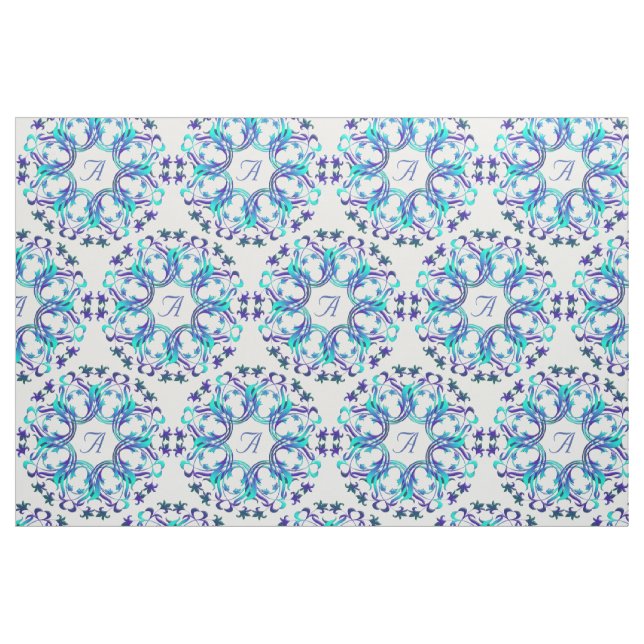 Tecido o damasco circunda o teste padrão. Monograma (Fat Quarter)