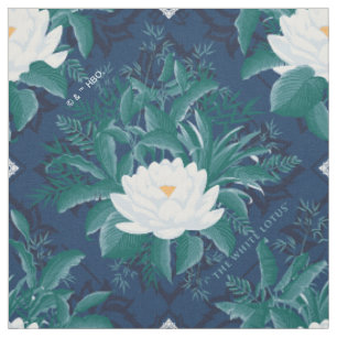 Tecido O Padrão do Lotus Midnight White