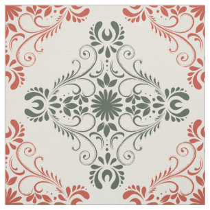 Tecido O vintage vermelho & verde floresce damascos