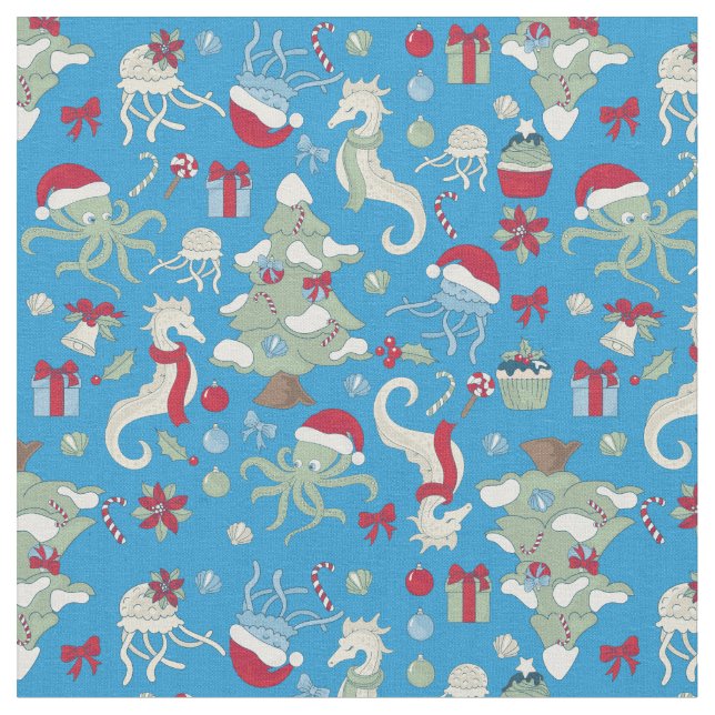 Tecido oceano natal papais noeis octopus jellyfish (Detalhe)