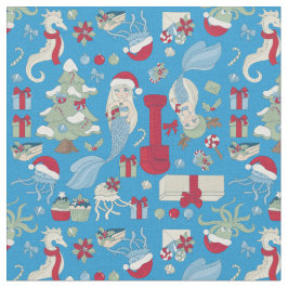 Tecido oceano natal sereia papai noel água-viva-marinha