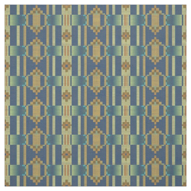 Tecido Ochre Yellow Orange Teal Blue Green Ethnic (Modelo)