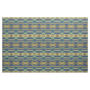 Tecido Ochre Yellow Orange Teal Blue Green Ethnic