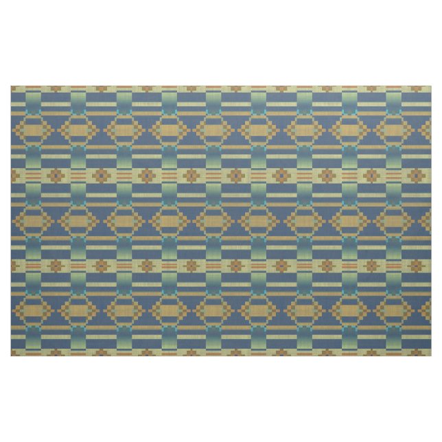 Tecido Ochre Yellow Orange Teal Blue Green Ethnic (Fat Quarter)