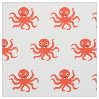 Tecido Octopus de animação laranja feliz