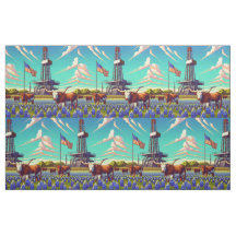 Oil Gas Rig Longhorn Steers Bluebonnets Americano
