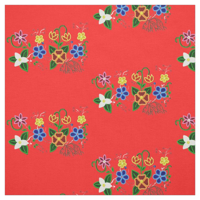 Tecido Ojibwe Floral Design com Fundo Vermelho (Modelo)