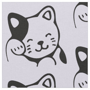 Tecido Olá! de ondulação do gato preto e branco bonito