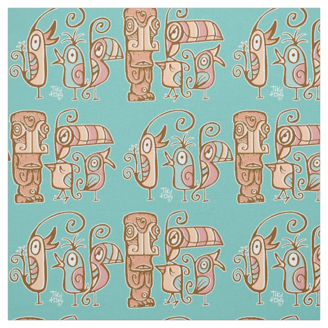 Tecido Olhos grandes Tiki com pássaros (Modelo)