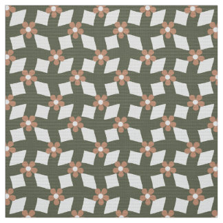 Tecido Olive Abstract Floral Grid - Polyester Weave