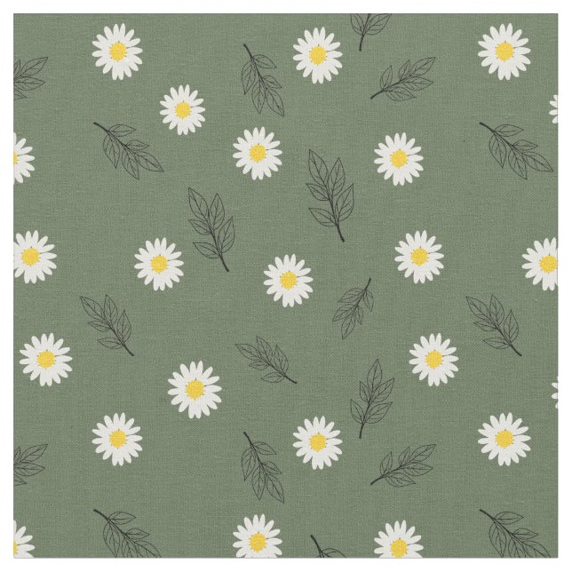 Tecido Olive Green Daisy Scatter - Combed Cotton Fabric (Detalhe)