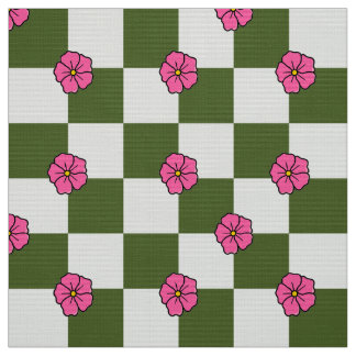 Tecido Olive Pink Floral Checkerboard Polyester Fabric