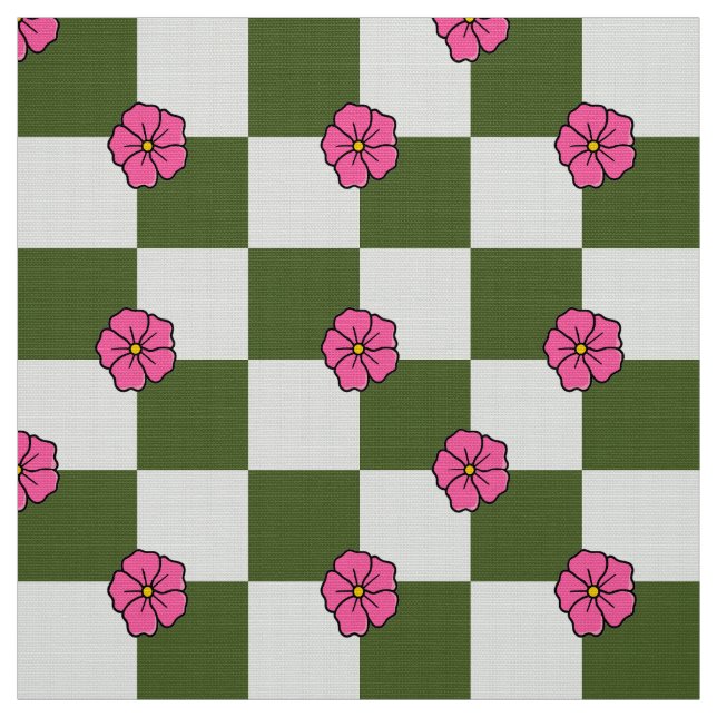 Tecido Olive Pink Floral Checkerboard Polyester Fabric (Modelo)