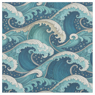 Tecido Ondas do Oceano Azul Padrão de Design de Verão Tro