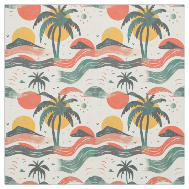 Tecido Ondas do Pôr do Sol Tropical (Modelo)
