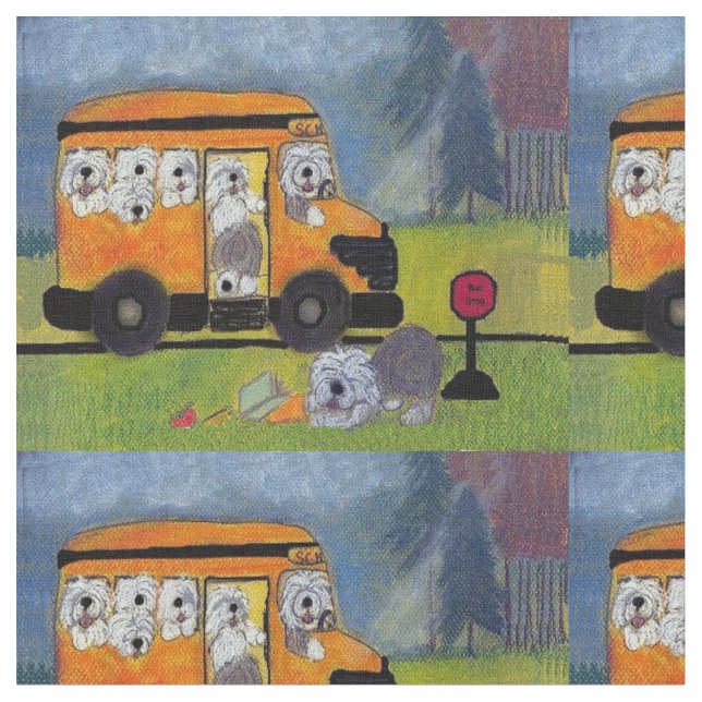 Tecido Ônibus inglês velho de Wigglebottom do Sheepdog (Detalhe)