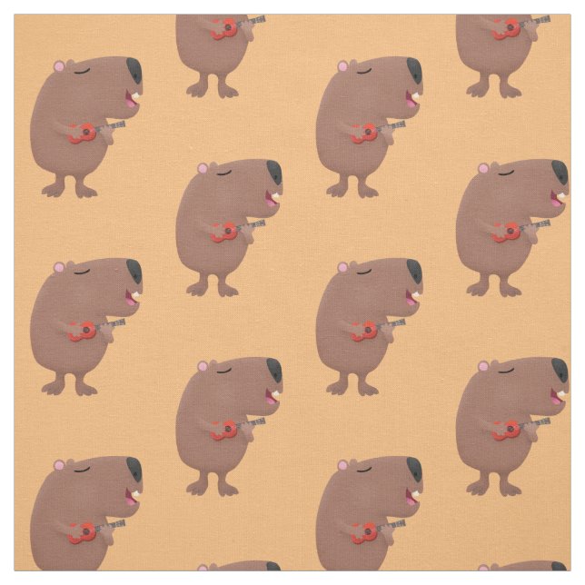 Tecido Óptica desenho animado de capybara ukulele (Modelo)