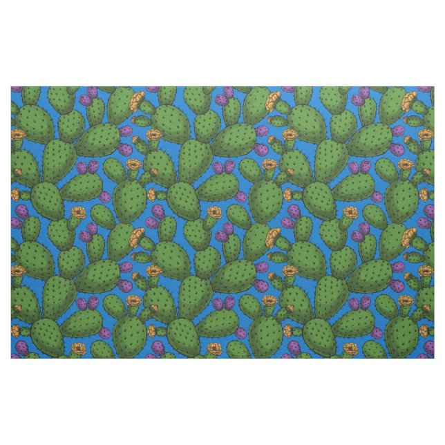 Tecido Opuntia florescente em azul (Fat Quarter)