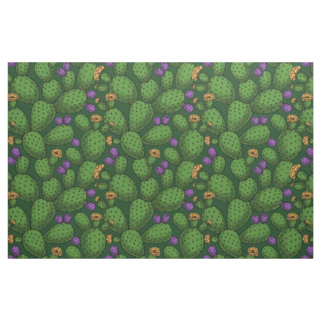 Tecido Opuntia florescente em verde escuro (Fat Quarter)