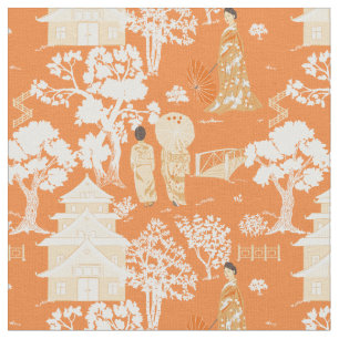 Tecido Orange Chinoiserie Pagodas