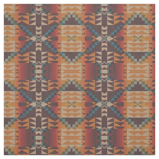 Tecido Orange Taupe Brown Red Teal Blue Blue (Modelo)