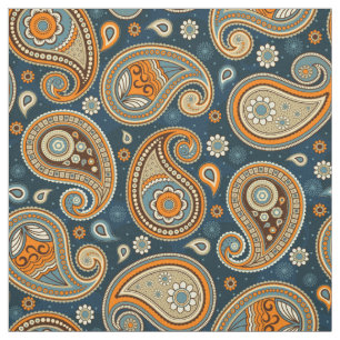 Tecido Orangecolor de metais azuis de padrão Paisley