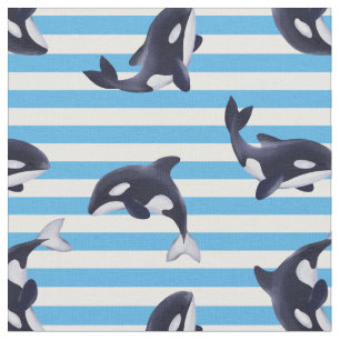 Tecido Orcas/listras azuis