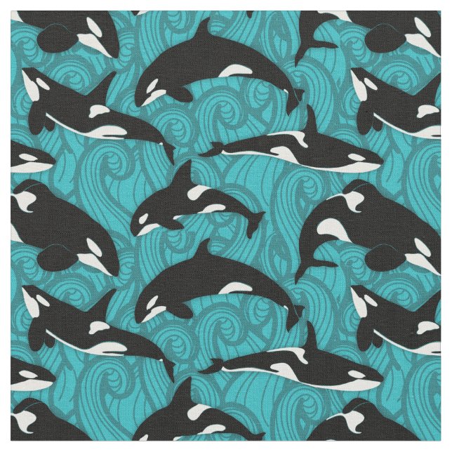 Tecido Orcas Matadoras no Oceano Patternadas (Detalhe)