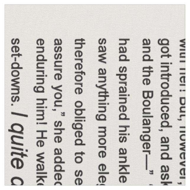 Tecido Orgulho & preconceito, texto Ch.1 de Jane Austin, (Detalhe)