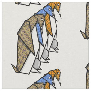 Tecido Origami Penguins Protegendo Esses Ovos