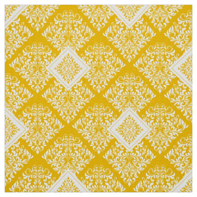 Tecido ornamentado barroco amarelo Damasco branco (Modelo)