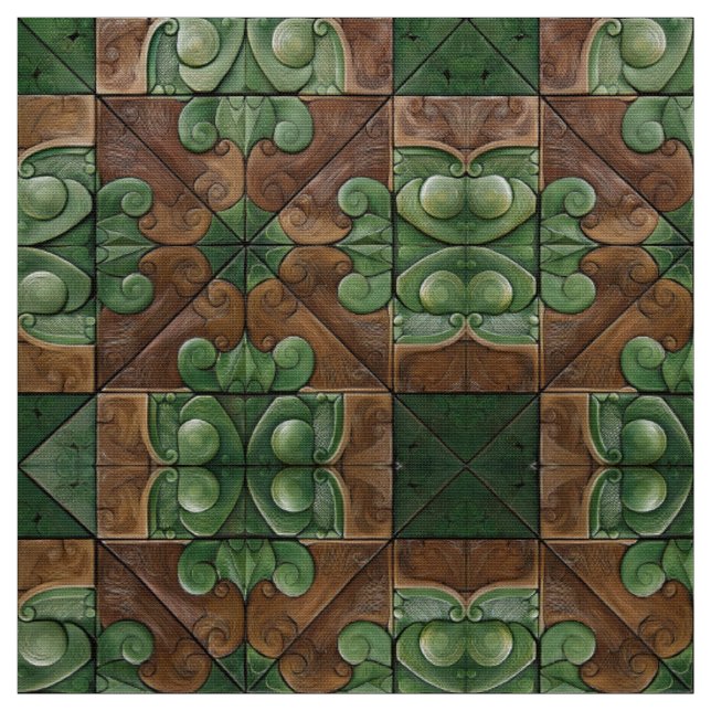 Tecido Ornamentado verde e castanho luxuoso (Modelo)