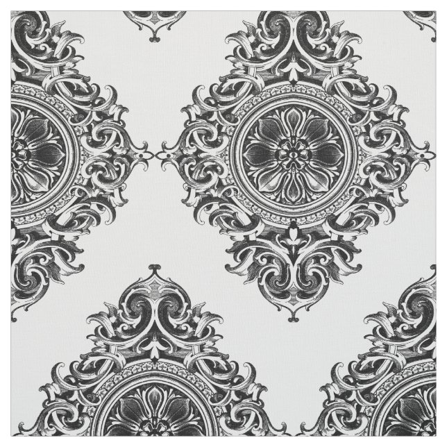 Tecido Ornamento Floral Branco e Preto Elegante (Modelo)