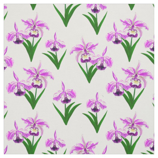Tecido Orquídeas Selvagens - Orquídeas Roxas Leves e Folh (Modelo)