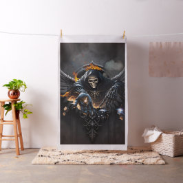 Tecido Ossos e magia, esqueleto com dados místicos.