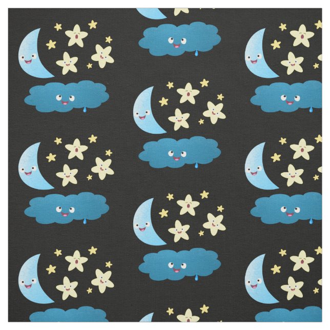 Tecido Ótimas estrelas cantoras, lua e desenhos em nuvem (Modelo)