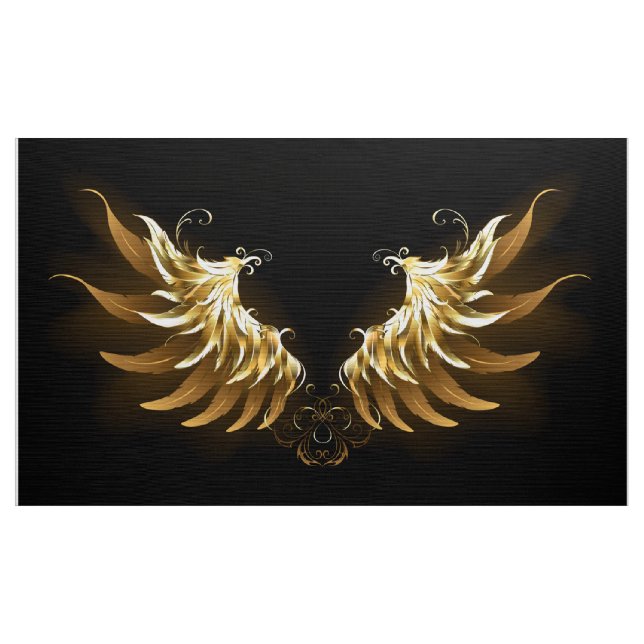 Tecido Ouro Angel Wings sobre fundo preto (Jarda)