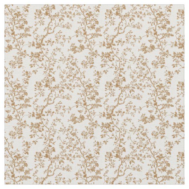 Tecido Ouro Brown Toile com Flores e Folhas (Detalhe)