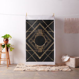 Tecido ouro, preto, art deco, metálico, teste padrão,