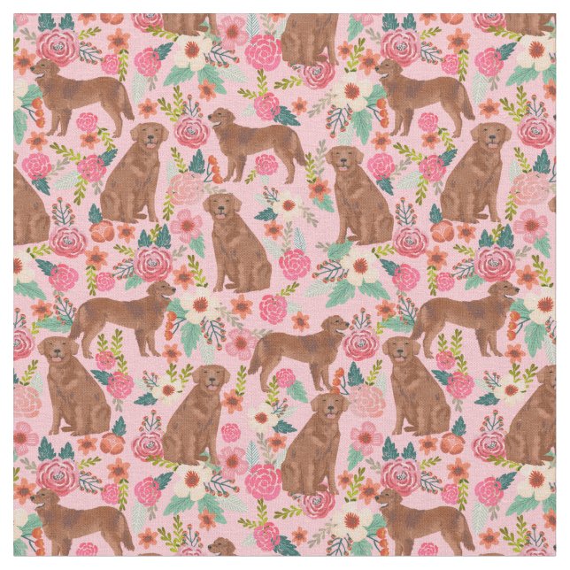 Tecido ouro retriever dogs vintage florals rosa (Detalhe)