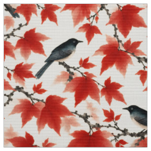 Tecido Outono Álamo e Aves Arte Japonesa