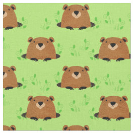 Tecido Padrão Adorável de Groundhog Woodland