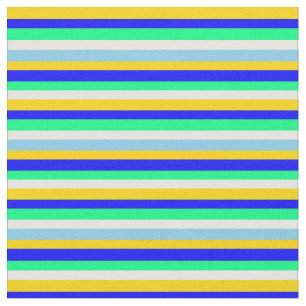 Tecido Padrão Amarelo, Azul, Verde, Branco e Azul Céu