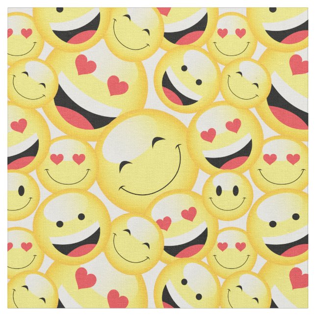 Tecido Padrão Amarelo Emoji Faces de Sorriso (Detalhe)